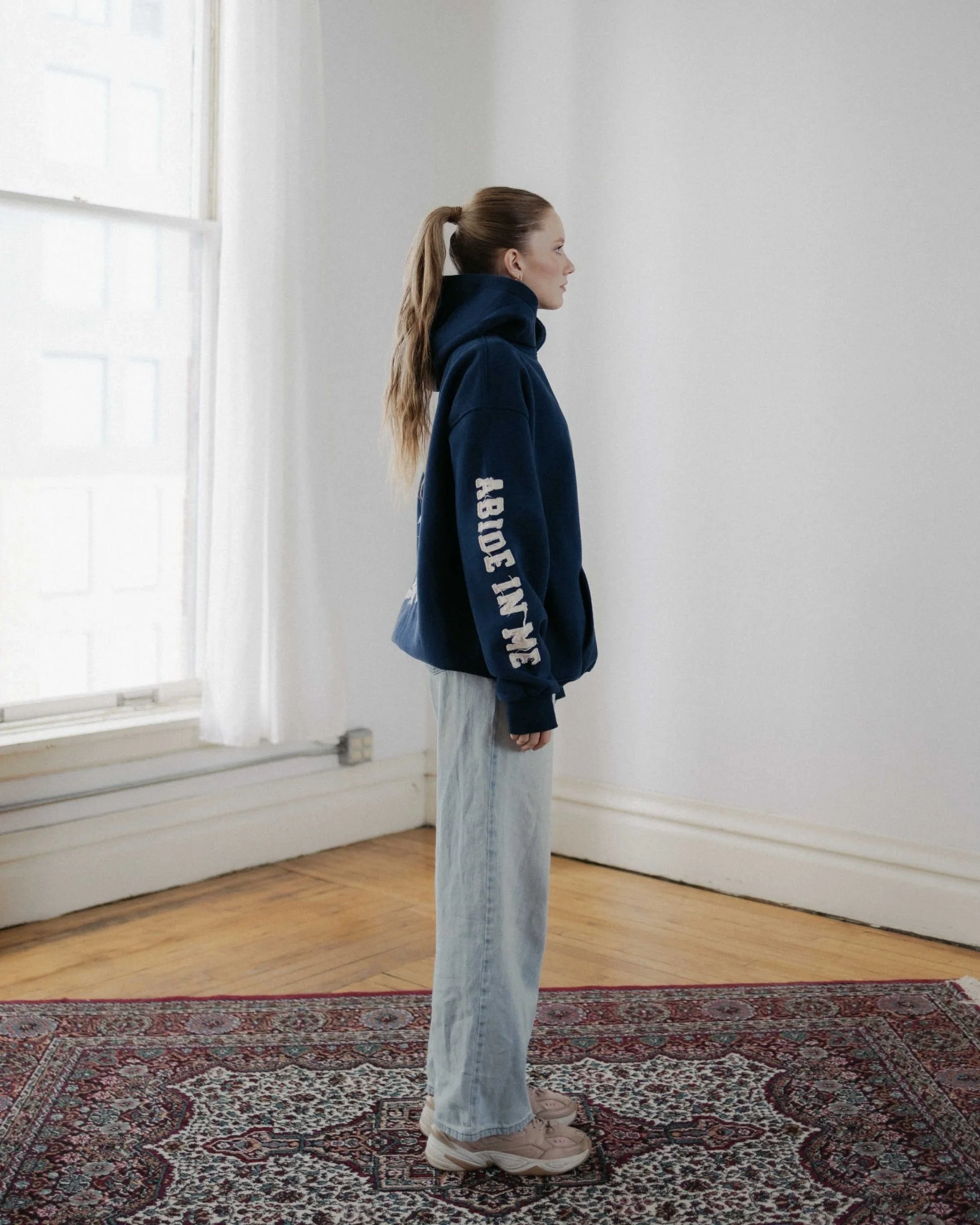"Abide" Navy Comfort Hoodie - Image 3