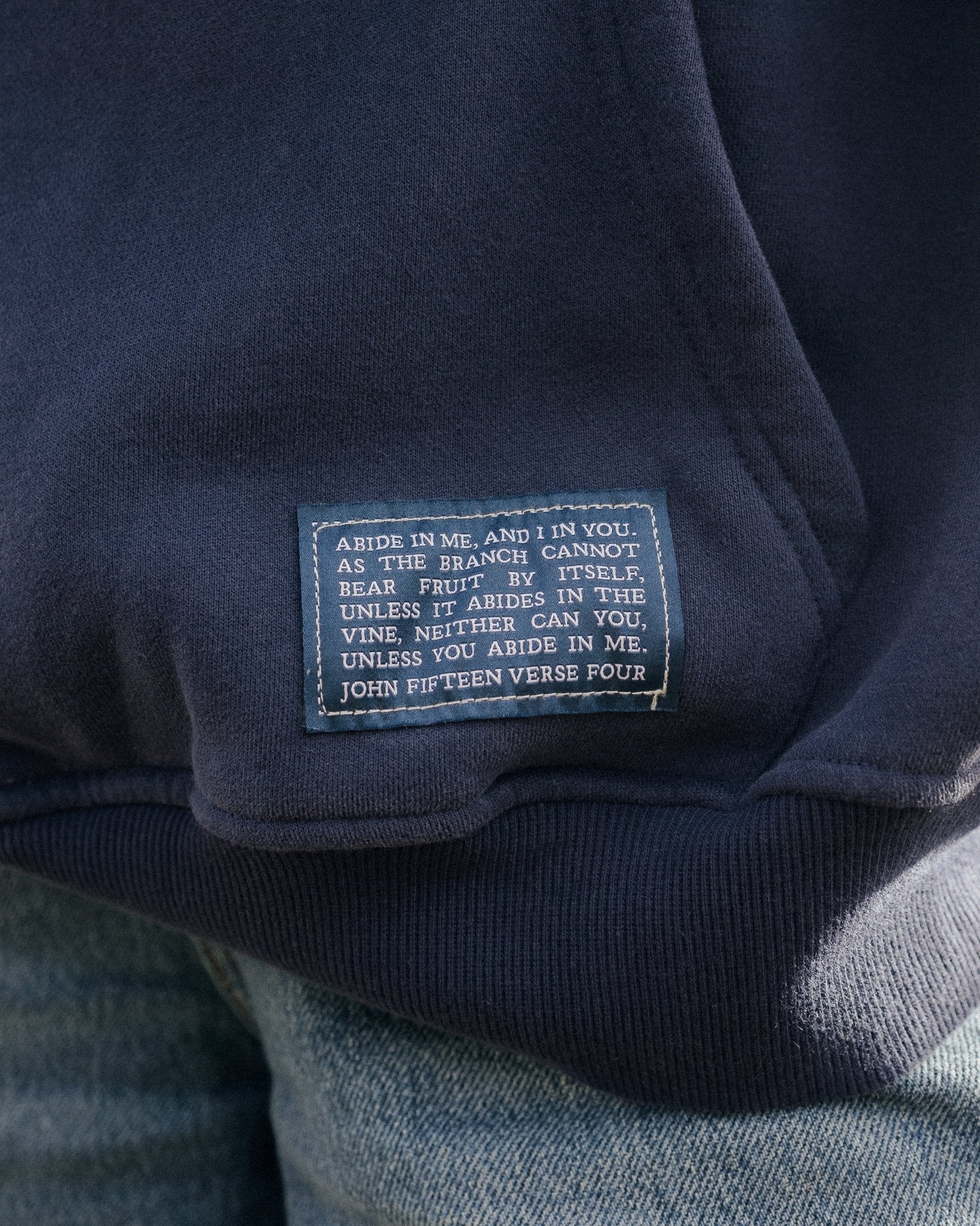 "Abide" Navy Comfort Hoodie - Image 9
