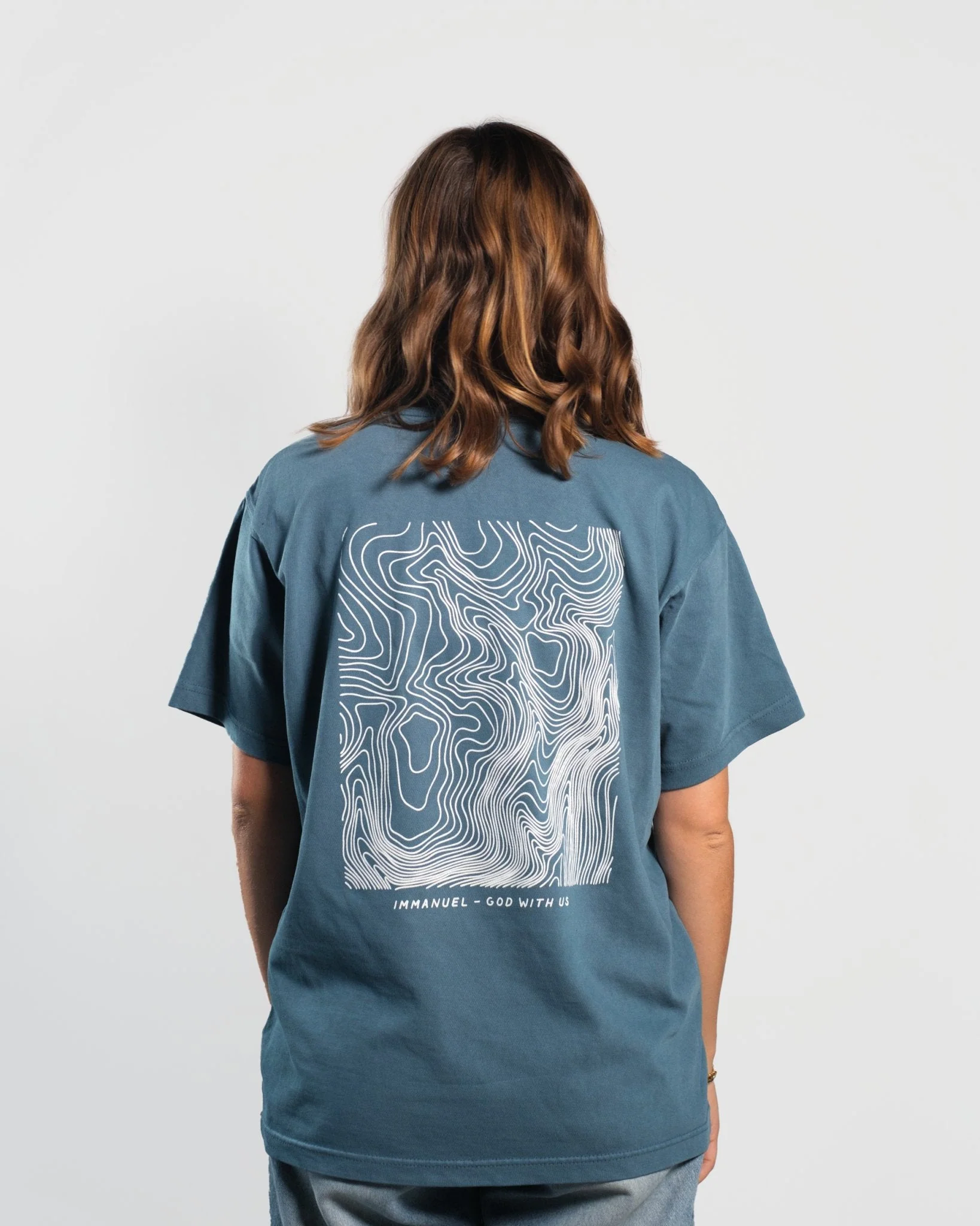 "Immanuel - Where Jesus Walked" Faded Blue Heavyweight Tee - Image 8