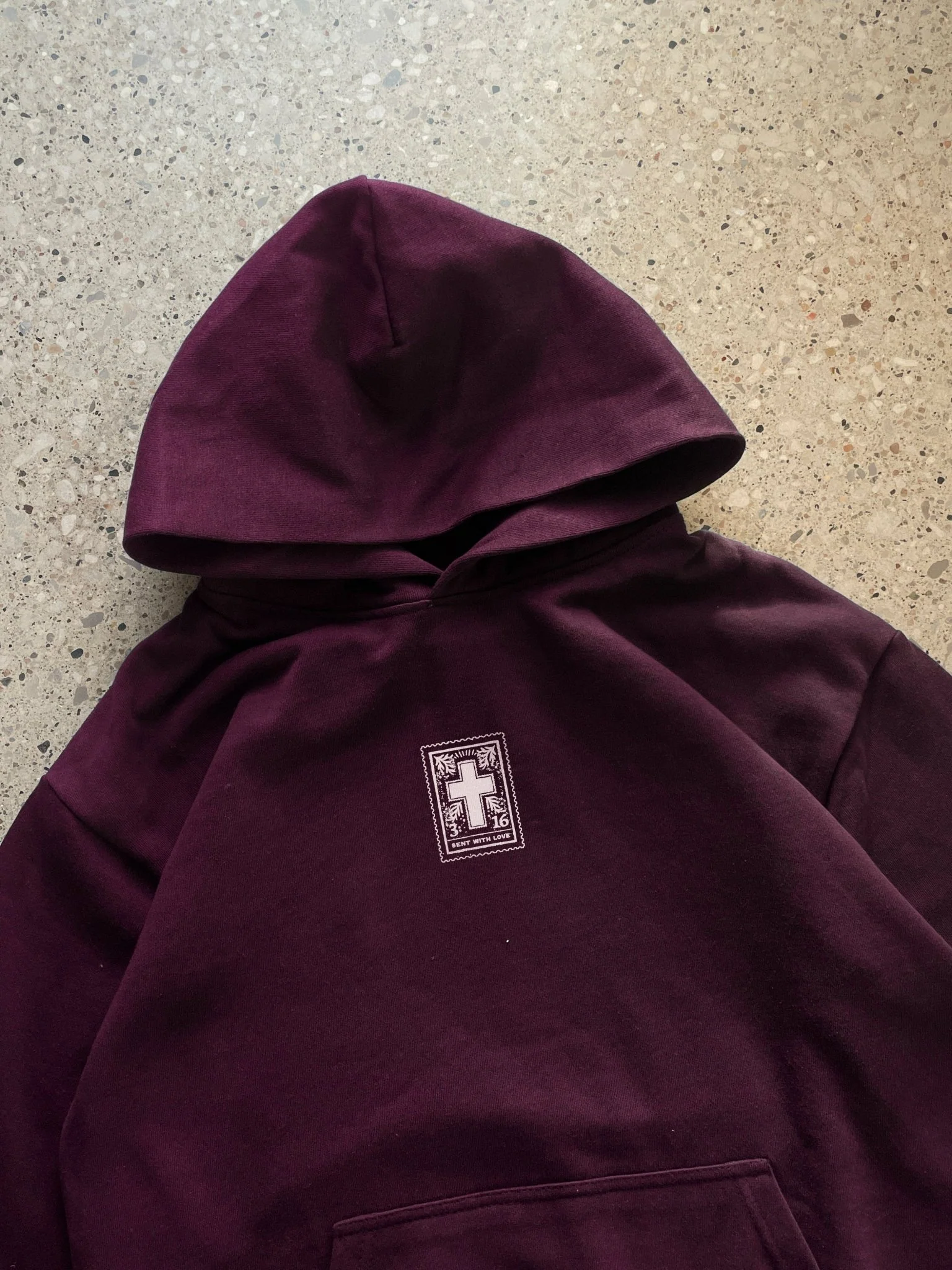 "Sent With Love" Wine Heavyweight Hoodie - Image 3
