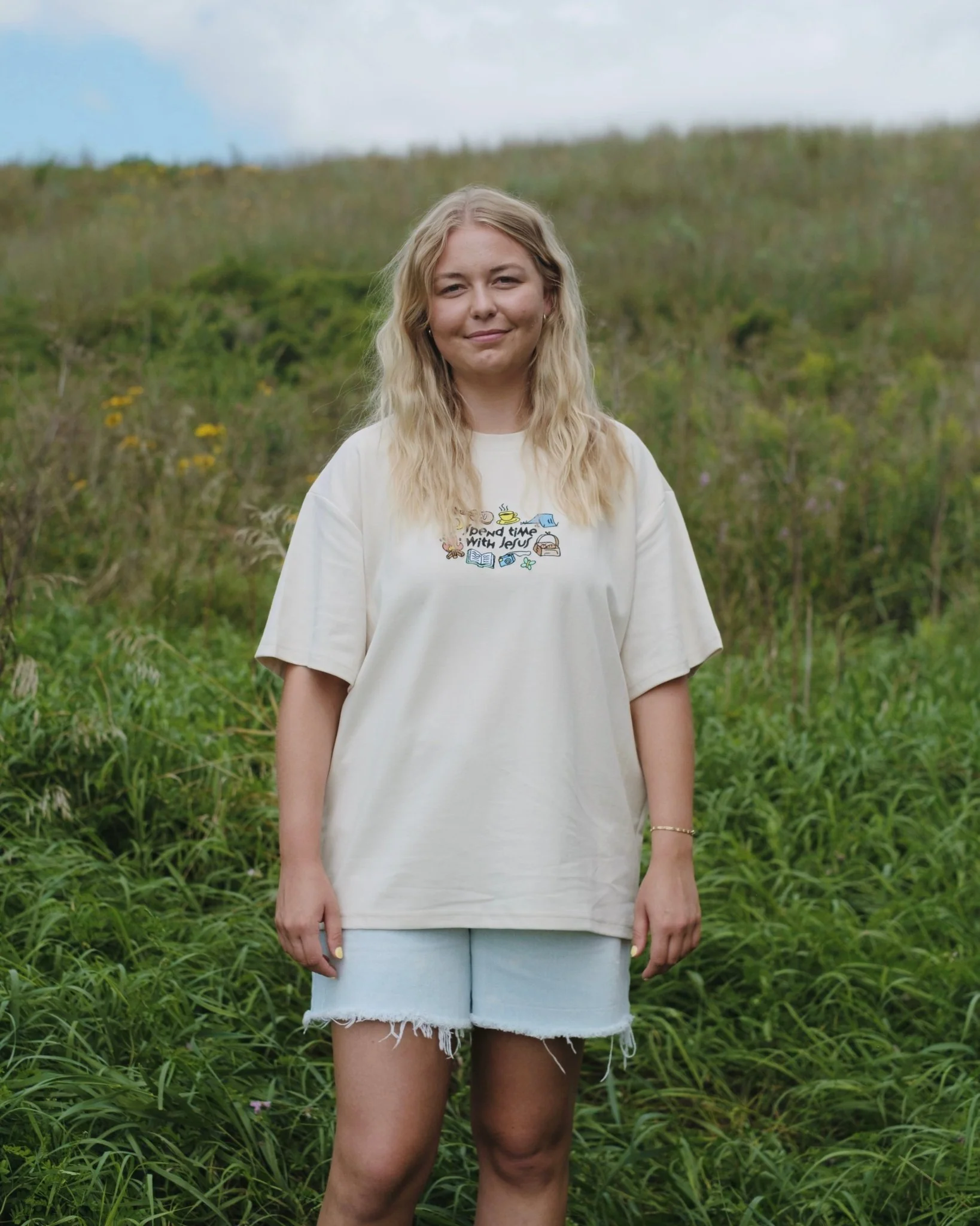 "Spend Time With Jesus" Embroidered Essential Tee - Image 3