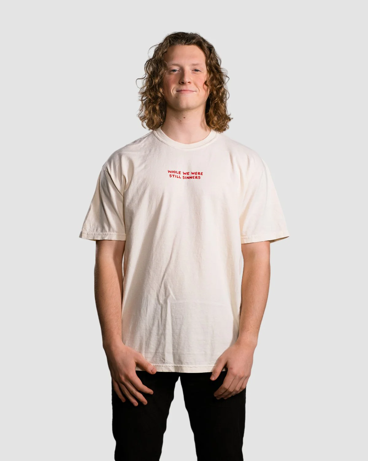 "While We Were Still Sinners" Ivory Tee - Image 5